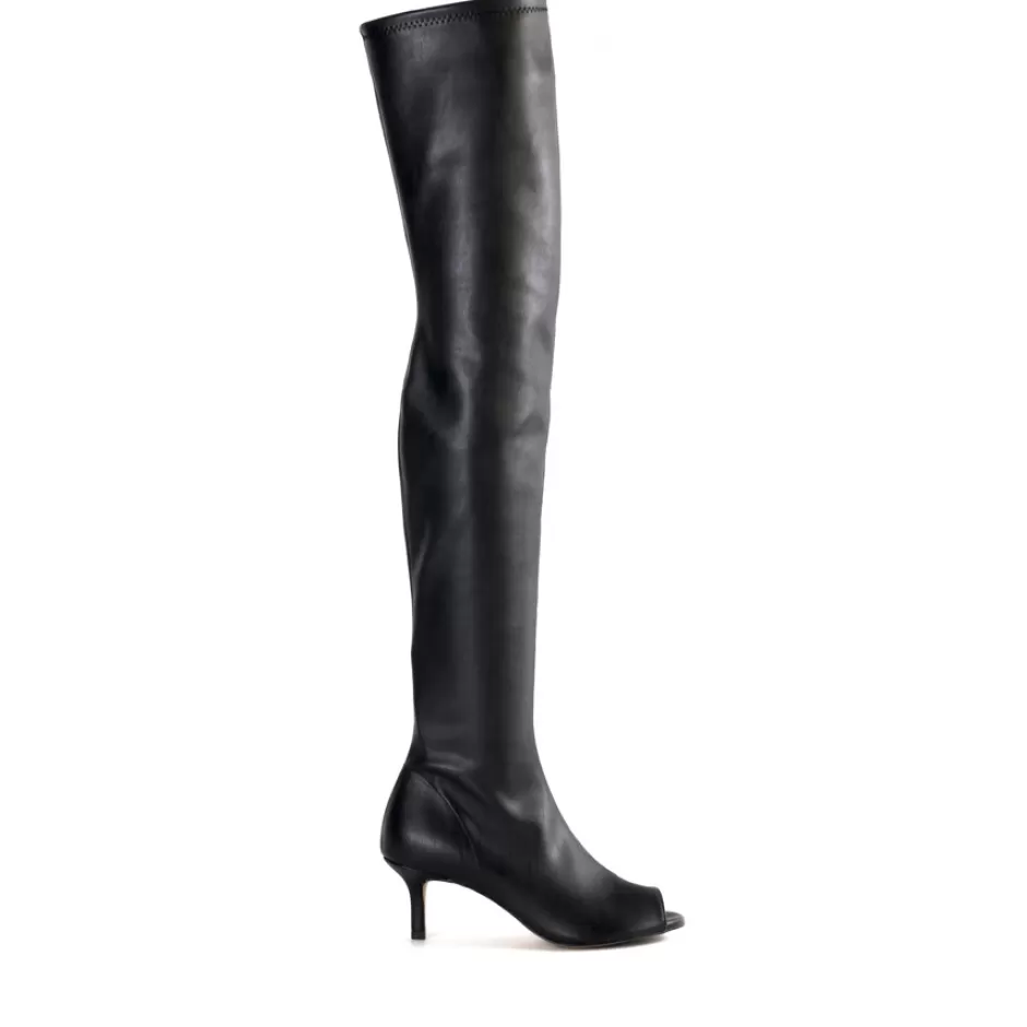 Donna SHARLENE CALZATURE Stivali-Black Leather Elasticized Spiked Boot - Cod. 39133