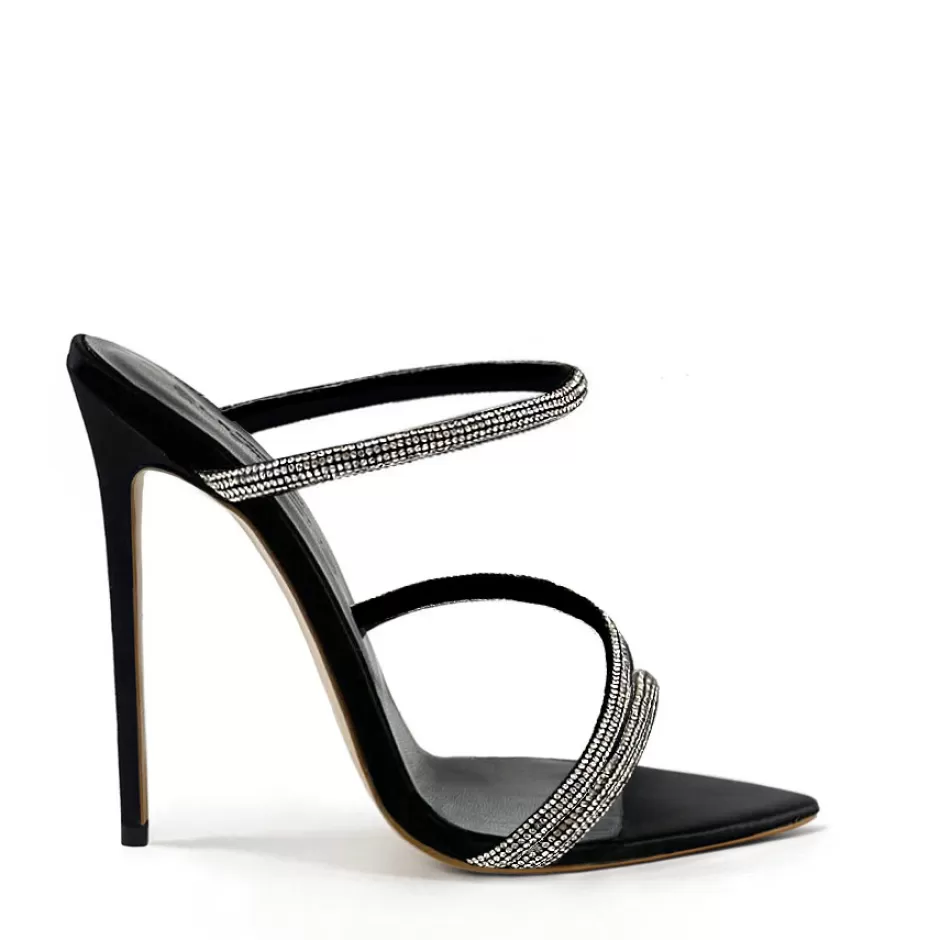 Donna SHARLENE CALZATURE Sandali-Black Leather/Silver Sabot Sandal - Cod. 42185