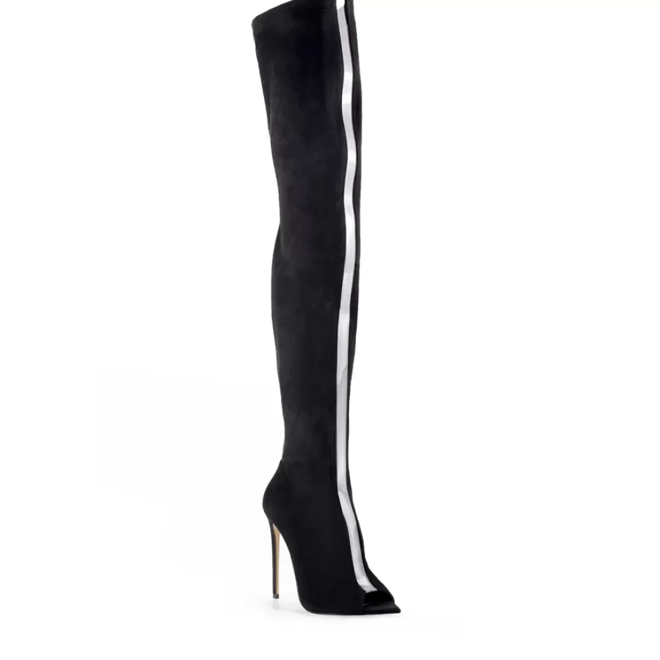 Donna SHARLENE CALZATURE Stivali-Black Suede/Transparent Vinyl Stretch Boot - Cod. 39205