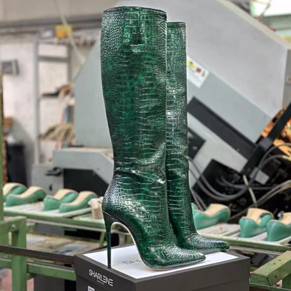 Donna SHARLENE CALZATURE Stivali-Green Clouded Coconut Patent Leather Boot - Cod. 30176