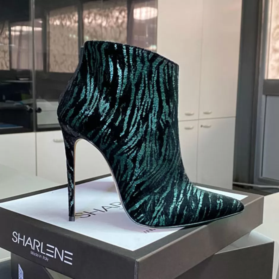 Donna SHARLENE CALZATURE Tronchetti-Green Laminated Tiger Velvet Ankle Boot - Cod. 29585