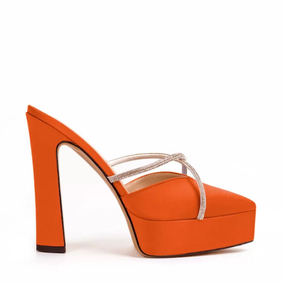 Donna SHARLENE CALZATURE Sandali-Orange Satin Sabot Sandal - Cod. 40157