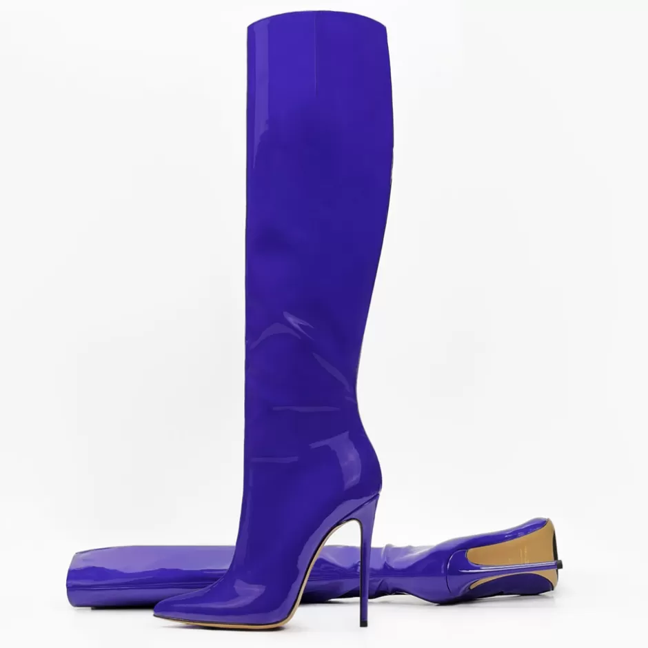 Donna SHARLENE CALZATURE Stivali-Purple-Purple Patent Leather Boot - Cod. 26812