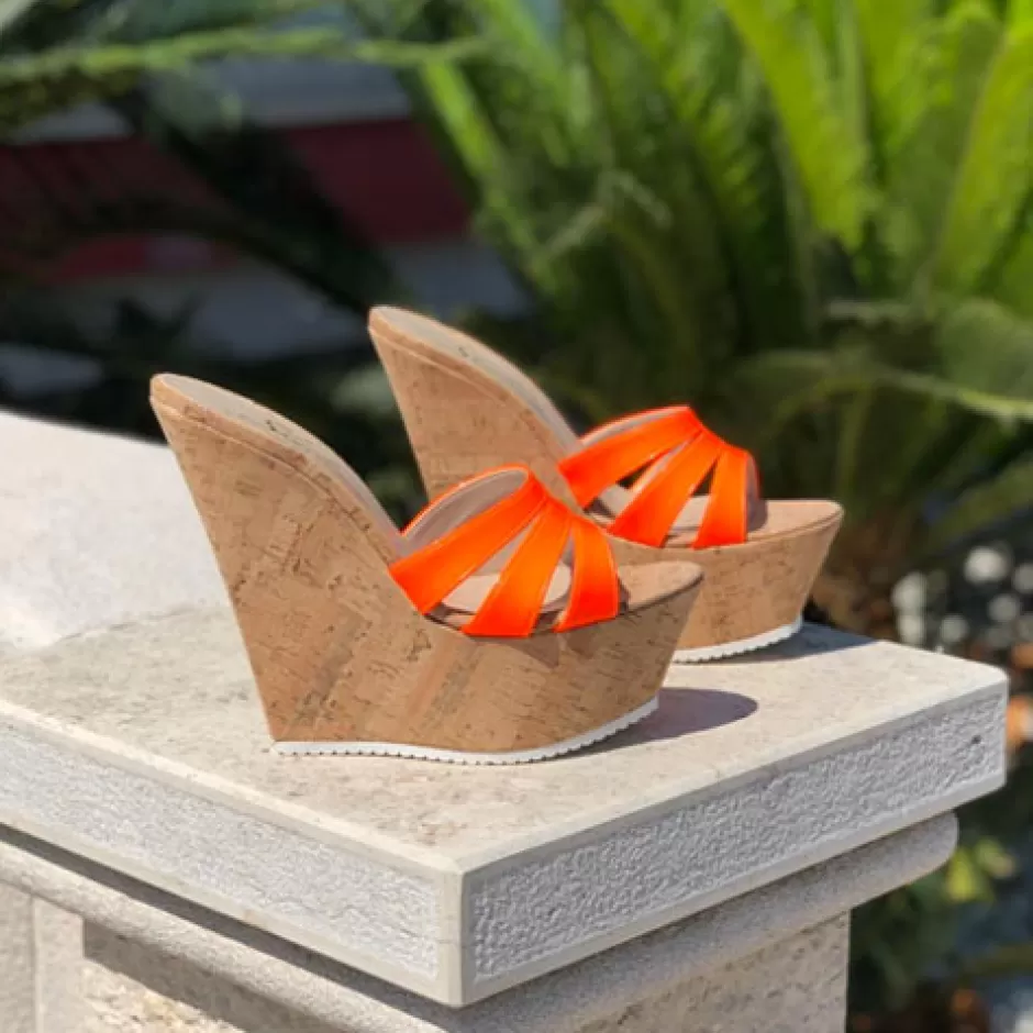 Donna SHARLENE CALZATURE Zeppe-Sabot Orange Fluo/ Sughero Wedge - Cod. 24966