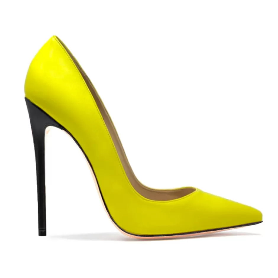 Donna SHARLENE CALZATURE Decollete-Yellow/Black Leather Decollete - Cod. 39970